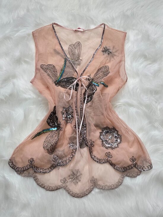 Matthew Williamson Tops - Vintage Fairycore Matthew Williamson Sheer Dragonfly Blush Pink Vest